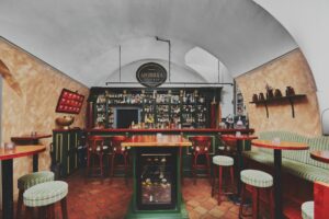 wide shot of empty apotheka bar during day